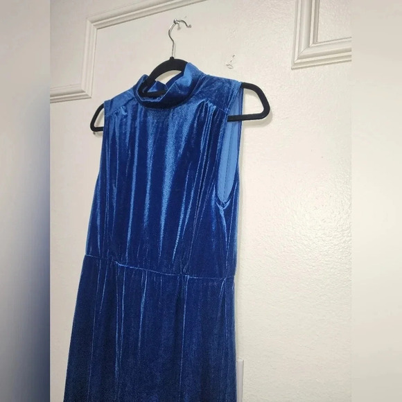 Lulus Classic Elegance Blue Velvet Sleeveless Mock Neck Maxi Dress L Party - Picture 8 of 12